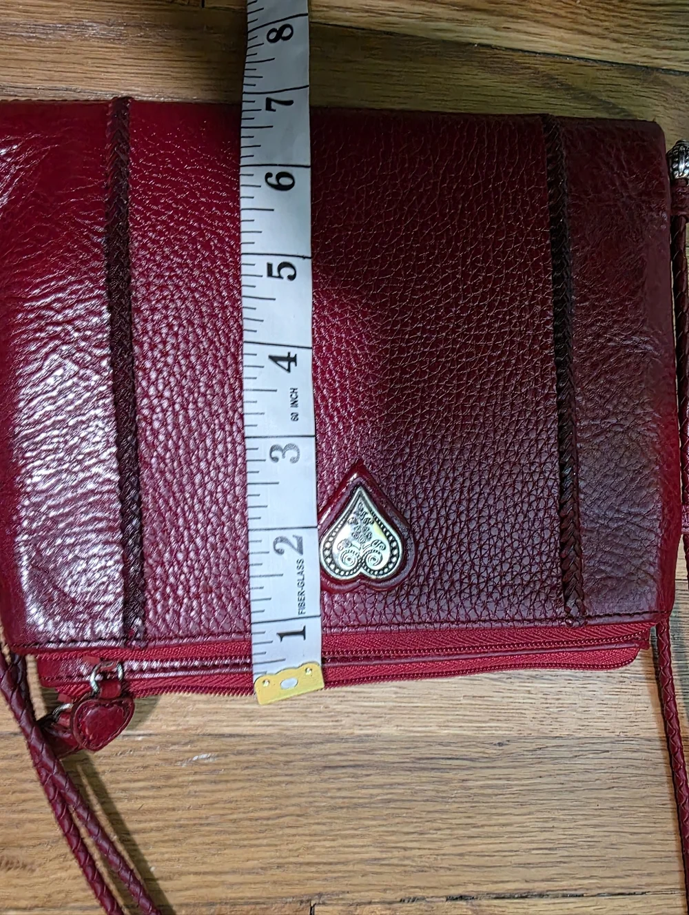 Brighton Red Leather Heart-Embellished Crossbody Bag